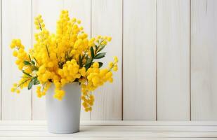 ai generiert einer Tasse von Mimose Blumen foto