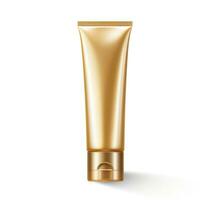 ai generiert golden Tube Lotion mit Deckel auf Weiß transparent Hintergrund, foto