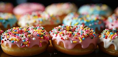 ai generiert bunt bestreut Donuts auf ein Tisch, foto