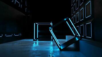 3d Rendern Neon- Beleuchtung glühen Blau im das Keller foto