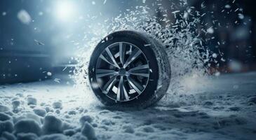 ai generiert Auto Reifen im das Schnee foto