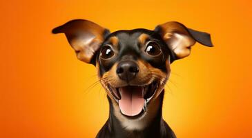 ai generiert Hund Lächeln auf Hintergrund isoliert auf Orange foto