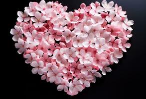 ai generiert Blumen sind vereinbart worden in ein groß dekorativ Herz gestalten foto