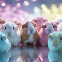 ai generiert ein bunt Herde von Guinea Schweine im ein Vielfalt von charmant Farben foto