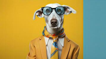 ai generiert ein Geschäftsmann tragen ein passen Krawatte Brille mit ein Hund Kopf foto