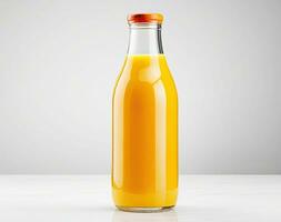 ai generiert Glas Flasche von Orange Saft. generativ ai foto