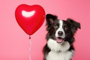 ai generiert bezaubernd Rand Hund mit hören gestalten Ballon. Liebe und Romantik, Valentinstag Konzept, ai generativ foto