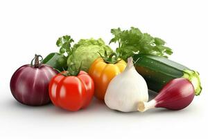 viele Arten von Gemüse auf Weiß Hintergrund. gesund Essen Konzept foto