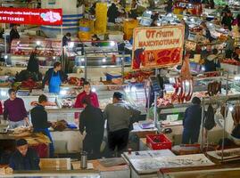 Chorsu Markt ist ein kreisförmig Innen- carsi bedeckt Markt, Verkauf Pferd Fleisch foto