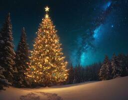 ai generiert Weihnachten Baum im Winter foto