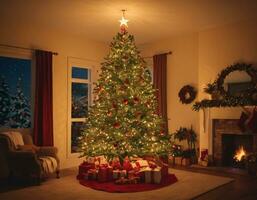 ai generiert Weihnachten Baum im Winter foto