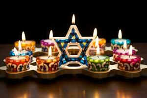 ai generiert Leuchter mit ein Stern. Chanukka jüdisch Urlaub foto