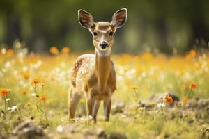 ai generiert weiblich Rogen Hirsch mit schön Blume. ai generiert foto