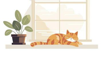 ai generiert entspannt Katze faulenzen auf Fensterbrett minimalistisch eben Design Illustration foto