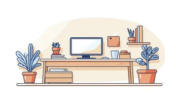 ai generiert glatt minimalistisch Zuhause Büro Konfiguration mit Desktop eben Illustration foto