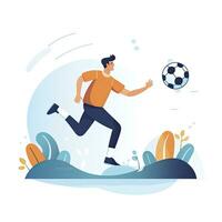ai generiert minimalistisch ui Illustration von ein Fußball Spieler Wertung ein Tor im ein eben Illustration Stil auf ein Weiß Hintergrund foto