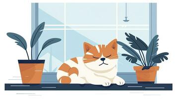 ai generiert entspannt Katze faulenzen auf Fensterbrett minimalistisch eben Design Illustration foto