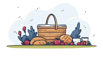 ai generiert charmant minimalistisch Picknick Korb und Decke im Park eben ui Illustration foto