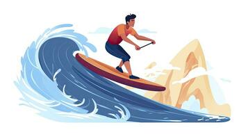 ai generiert glatt Surfer fangen ein Welle minimalistisch ui eben Illustration foto