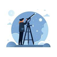 ai generiert minimalistisch ui Illustration von ein Astronom Blick durch ein Teleskop im ein eben Illustration Stil auf ein Weiß Hintergrund. foto