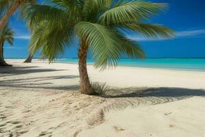 ai generiert Palme Wedel auf sandig Strand. Profi Foto