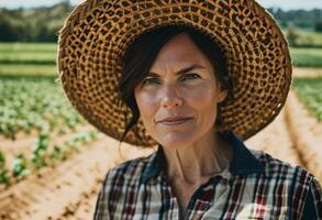 ai generiert Felder von Anmut Porträts von weiblich Bauern foto