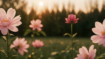 ai generiert Blumen blühen im das Morgen foto