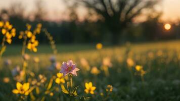 ai generiert Blumen blühen im das Morgen foto