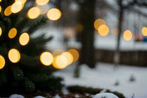 ai generiert Bokeh Weihnachten Hintergrund mit leuchtenden Beleuchtung foto