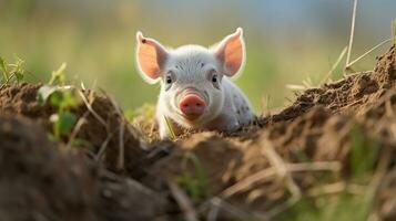 ai generiert Schwein im das Feld foto