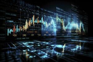 ai generiert digital generiert Währung und Austausch Lager Diagramm zum Finanzen und Wirtschaft basierend Computer Software und Codierung Anzeige. ai generiert foto