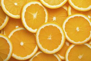 ai generiert Orange Obst Scheiben Zitrusfrüchte Anordnung voll Rahmen Hintergrund. ai generiert foto