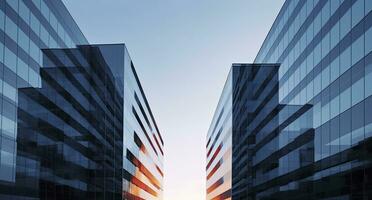 ai generiert zwei modern Gebäude mit Glas Fenster. die Architektur Design von Gebäude. ai generiert foto