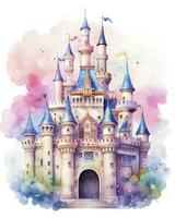 ai generiert bunt Aquarell kawaii Schloss isoliert auf Weiß Hintergrund. ai generiert foto