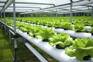 ai generiert hydroponisch Grüner Salat wachsend. ai generiert foto