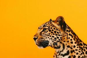 ai generiert Leopard auf ein Gelb Hintergrund. neural Netzwerk ai generiert foto