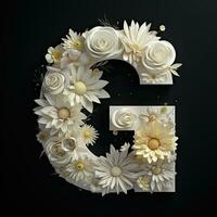 ai generiert Blumen- Typografie Brief g. Blume Schriftart zum Dekoration. generativ ai Illustration zum Hochzeiten foto
