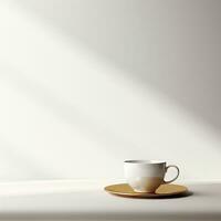 ai generiert Kaffee Tasse im ein minimalistisch Zimmer im ein einfach Atmosphäre foto