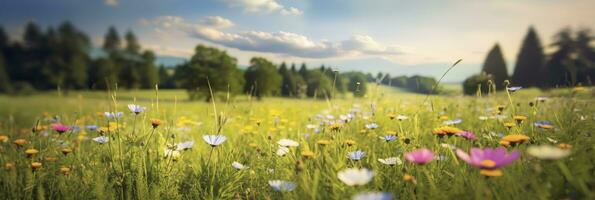 ai generiert idyllisch Wiese auf Sommer. ai generiert foto