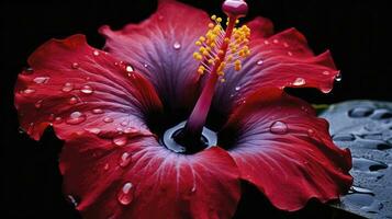 ai generiert ein Hibiskus Blume mit ein schwarz hintergrund.ai generiert. foto