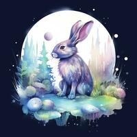 ai generiert Aquarell Hase und glühend Mond zum T-Shirt Design. ai generiert foto