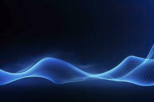 ai generiert dynamisch Blau Partikel Welle. abstrakt Klang Visualisierung. Digital Struktur von das Welle fließen von leuchtend Partikel. ai generiert. foto