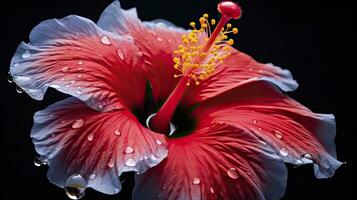 ai generiert ein Hibiskus Blume mit ein schwarz hintergrund.ai generiert. foto