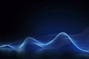 ai generiert dynamisch Blau Partikel Welle. abstrakt Klang Visualisierung. Digital Struktur von das Welle fließen von leuchtend Partikel. ai generiert. foto