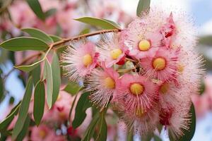 ai generiert schön Gummi Baum Rosa Blumen und Knospen. ai generiert foto