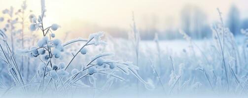 ai generiert gefroren schneebedeckt Gras, Winter natürlich abstrakt Hintergrund. schön Winter Landschaft. ai generiert foto