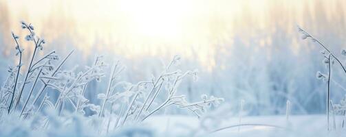 ai generiert gefroren schneebedeckt Gras, Winter natürlich abstrakt Hintergrund. schön Winter Landschaft. ai generiert foto