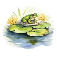 ai generiert Frosch schwebend auf ein Lilie Pad Floß, Aquarell zum T-Shirt Design. ai generiert foto