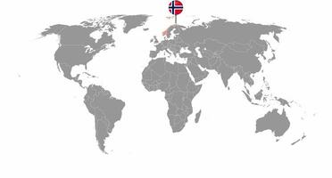 Pin-Karte mit Norwegen-Flagge auf der Weltkarte. Vektor-Illustration. foto