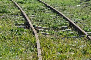 bewachsen verlassen Eisenbahn Spuren foto